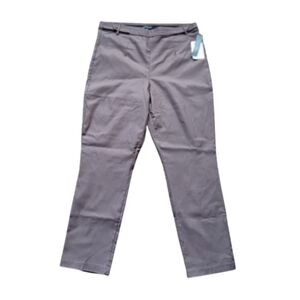 NWT Violets & Roses Pull‑On Comfort Waist Slim Straight Pants 14/32 Taupe